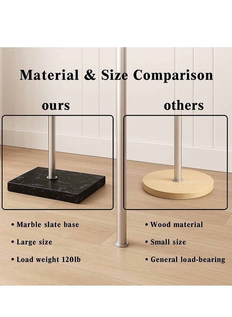 Y&D Metal L-Shape Coat Rack Freestanding with Heavy Stable Marble Base Sturdy Coat Rack Stand for Clothes/Bags/Hats White Color Coat Rack Stand for Entryway Bedroom Office Narrow Place  - Image 4