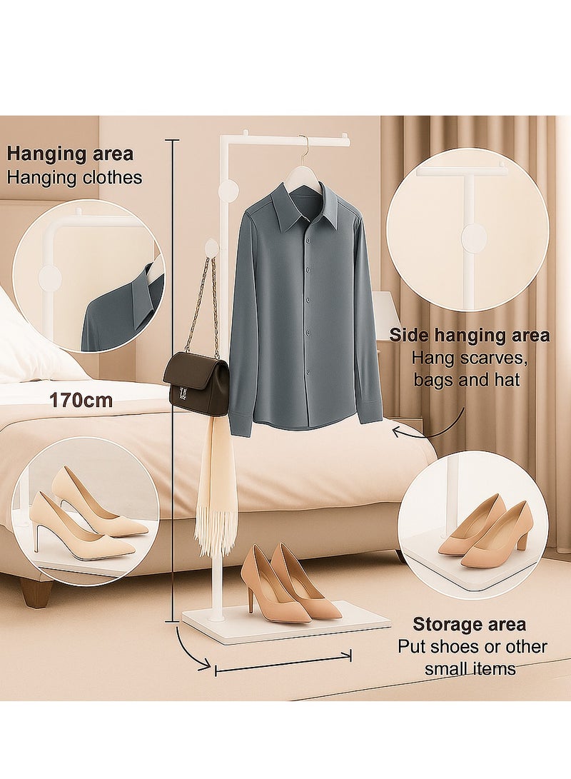 Y&D Metal L-Shape Coat Rack Freestanding with Heavy Stable Marble Base Sturdy Coat Rack Stand for Clothes/Bags/Hats White Color Coat Rack Stand for Entryway Bedroom Office Narrow Place  - Image 3