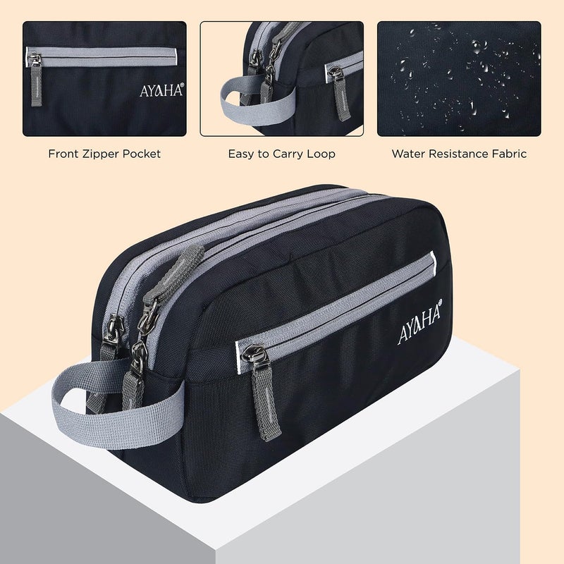 AYAHA Polyester Toiletry Bag for Men & Women Travel Pouch for Toiletries Shaving Kit & Cosmetics Water Resistance Pouch (Black) - Image 3