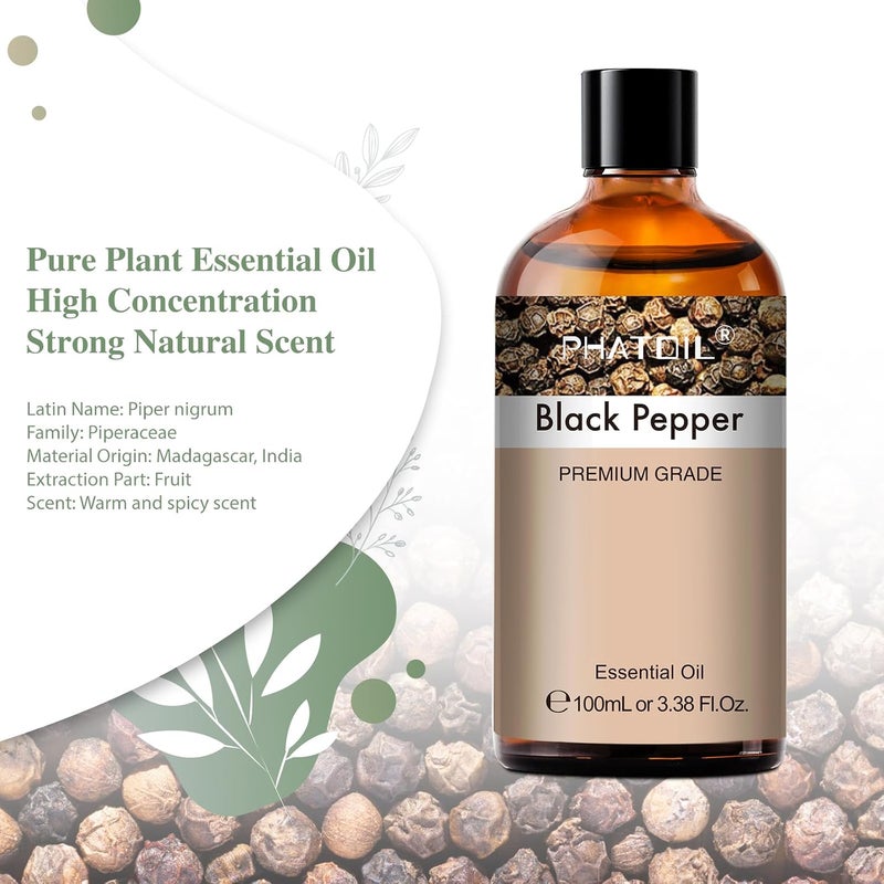 PHATOIL Black Pepper Essential Oil 100ML, Pure Premium Grade Black Pepper Essential Oils for Diffuser, Humidifier, Aromatherapy, Candle Making - Image 2