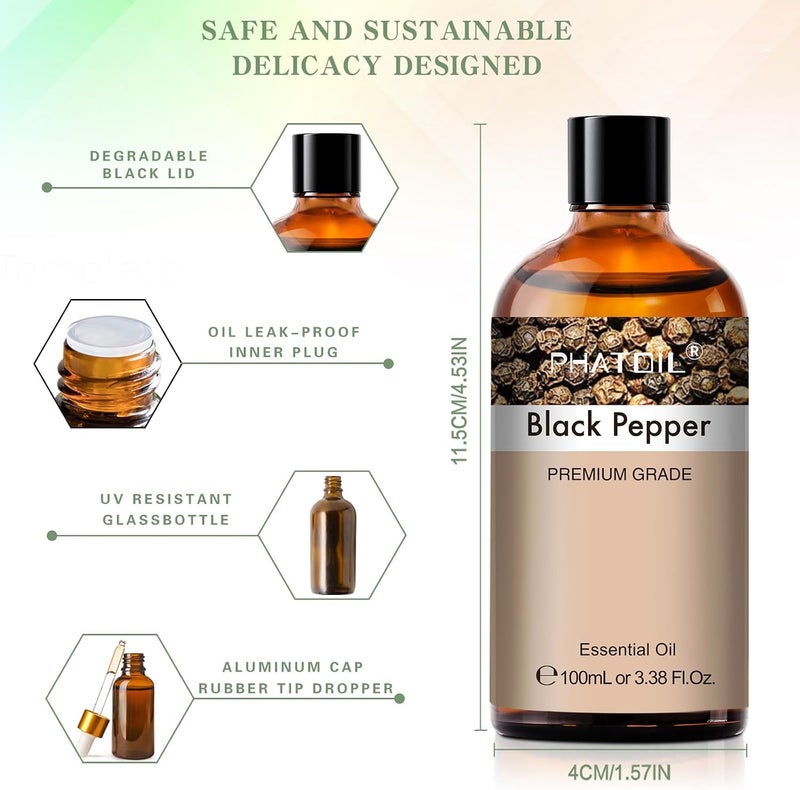 PHATOIL Black Pepper Essential Oil 100ML, Pure Premium Grade Black Pepper Essential Oils for Diffuser, Humidifier, Aromatherapy, Candle Making - Image 5