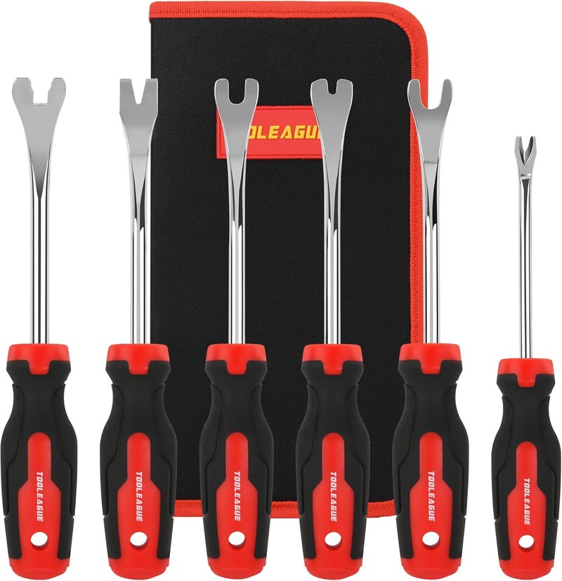 TOOLEAGUE 6Pcs Auto Upholstery Trim Panel Removal Tool Set,Car Trim Removal Tool Pry, Fastener Remover Tool Kit with Storage Bag - Image 1