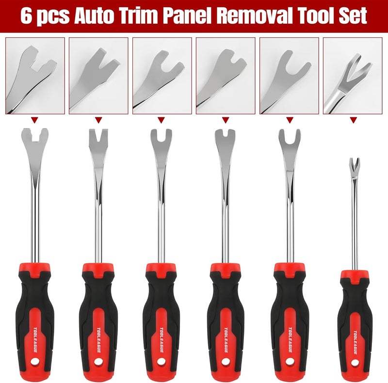 TOOLEAGUE 6Pcs Auto Upholstery Trim Panel Removal Tool Set,Car Trim Removal Tool Pry, Fastener Remover Tool Kit with Storage Bag - Image 2