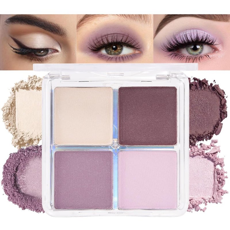 HHLTOH 4 Colors Light Violet Pink Purple Brown Eye Shadow Powder Palette Makeup, Neutral Matte Shimmer Quads Eyeshadow Palette for Women Highly Pigmented Waterproof, paleta de sombras de ojos,Vegan 02 - Image 1