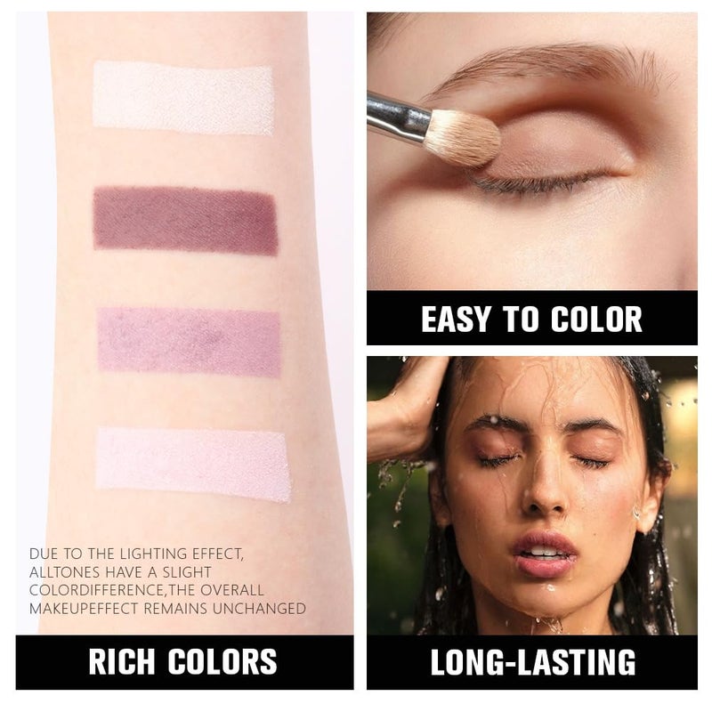 HHLTOH 4 Colors Light Violet Pink Purple Brown Eye Shadow Powder Palette Makeup, Neutral Matte Shimmer Quads Eyeshadow Palette for Women Highly Pigmented Waterproof, paleta de sombras de ojos,Vegan 02 - Image 4