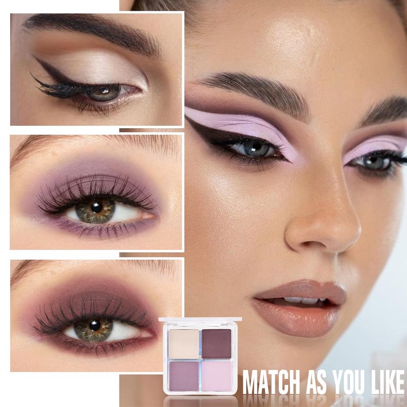 HHLTOH 4 Colors Light Violet Pink Purple Brown Eye Shadow Powder Palette Makeup, Neutral Matte Shimmer Quads Eyeshadow Palette for Women Highly Pigmented Waterproof, paleta de sombras de ojos,Vegan 02 - Image 5
