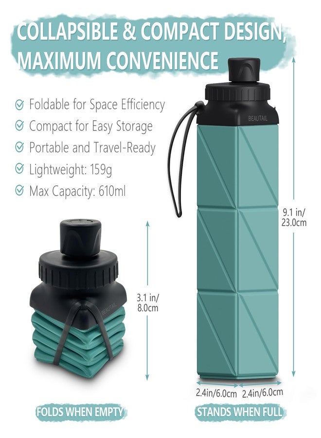 BEAUTAIL Collapsible Water Bottles, Silicone Foldable Water Bottle 610ml, Portable Lightweight Reusable Leakproof Bottle for Gym Travel Camping Hiking Sports Outdoor, 1 Pack (Blue) - Image 2