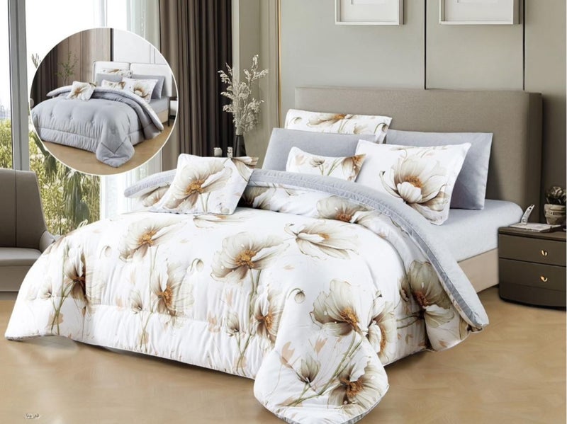 Double bed comforter set, 8 pieces, microfiber, soft quality and elegant design