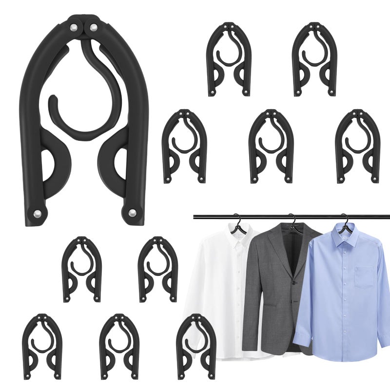 LQOQA 10Travel Hangers Foldableï¼ŒFolding for Travtravel Hangerscruise Essentials ï¼Œ 2025 Upgraded Folding Travelï¼Œ Foldable for Suitcaseeling Travel Hangers (Black) - Image 1
