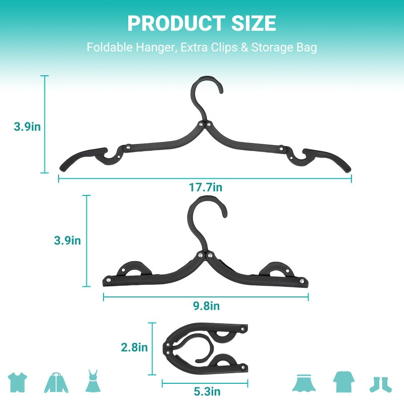 LQOQA 10Travel Hangers Foldableï¼ŒFolding for Travtravel Hangerscruise Essentials ï¼Œ 2025 Upgraded Folding Travelï¼Œ Foldable for Suitcaseeling Travel Hangers (Black) - Image 2