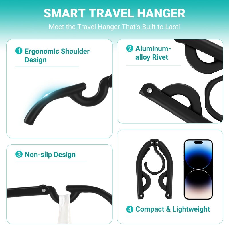 LQOQA 10Travel Hangers Foldableï¼ŒFolding for Travtravel Hangerscruise Essentials ï¼Œ 2025 Upgraded Folding Travelï¼Œ Foldable for Suitcaseeling Travel Hangers (Black) - Image 3