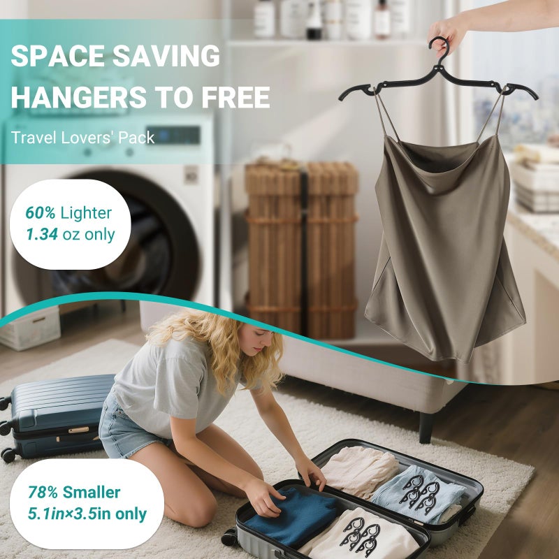 LQOQA 10Travel Hangers Foldableï¼ŒFolding for Travtravel Hangerscruise Essentials ï¼Œ 2025 Upgraded Folding Travelï¼Œ Foldable for Suitcaseeling Travel Hangers (Black) - Image 5