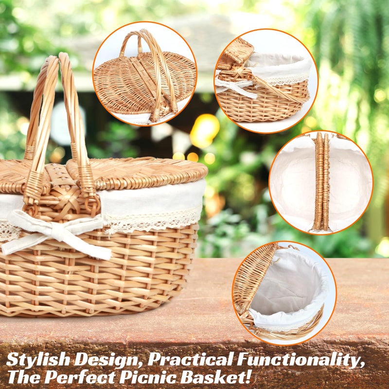 Hap Tim Wicker Picnic Basket for 2 with Lid - Unique Gifts Ideas for Couple, Engagement, Wedding, Bridal Shower, Family, Christmas - White Elephant Gifts for Adults(Y2408-B1) - Image 4