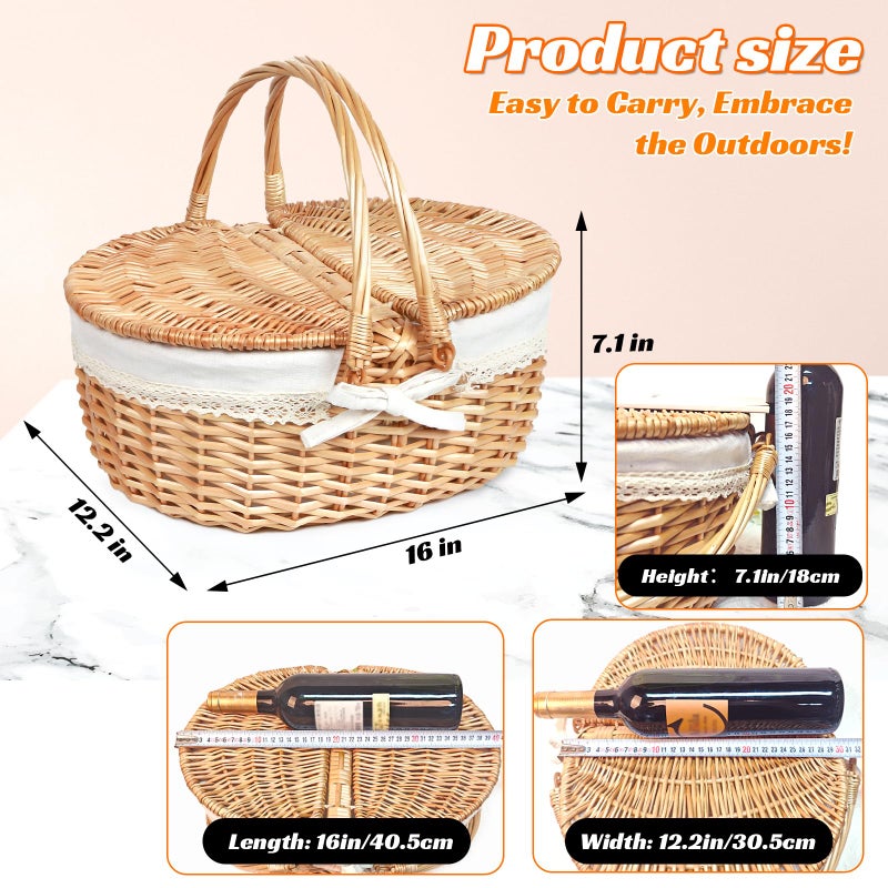 Hap Tim Wicker Picnic Basket for 2 with Lid - Unique Gifts Ideas for Couple, Engagement, Wedding, Bridal Shower, Family, Christmas - White Elephant Gifts for Adults(Y2408-B1) - Image 2