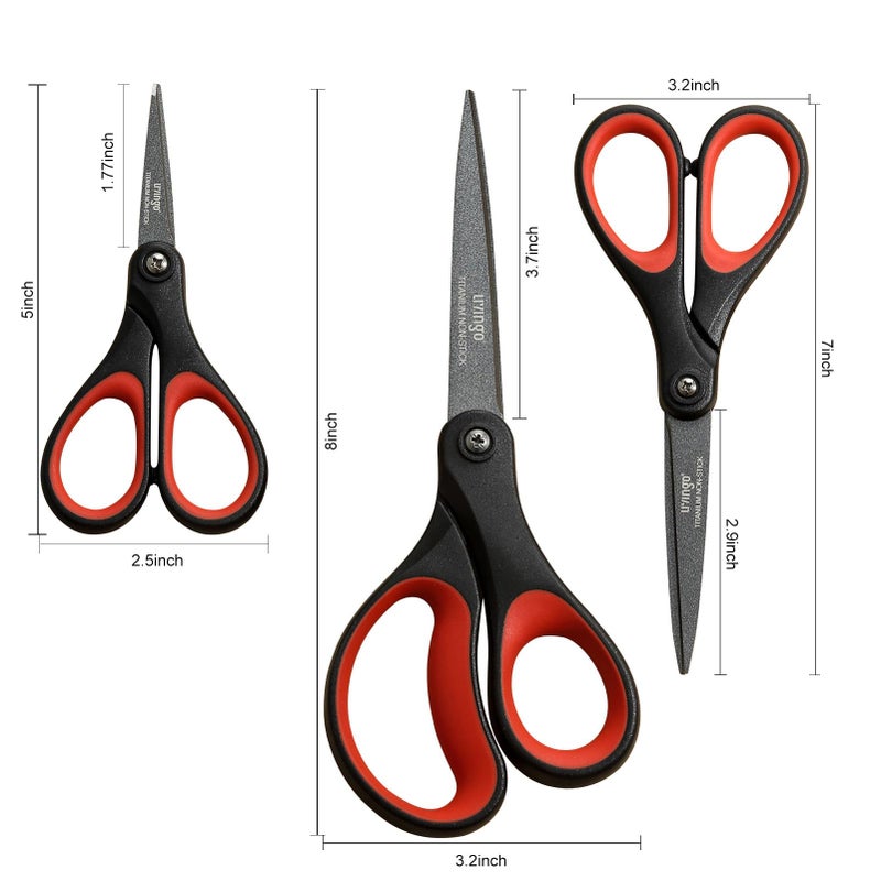 Livingo 3 Pack Titanium Scissors All Purpose - Non Stick Stainless Steel Sharp Scissors Set Heavy Duty For Office School Sewing Crafting Cutting Fabric Paper  Comfortable Grip  5   7  & 8 - Image 2