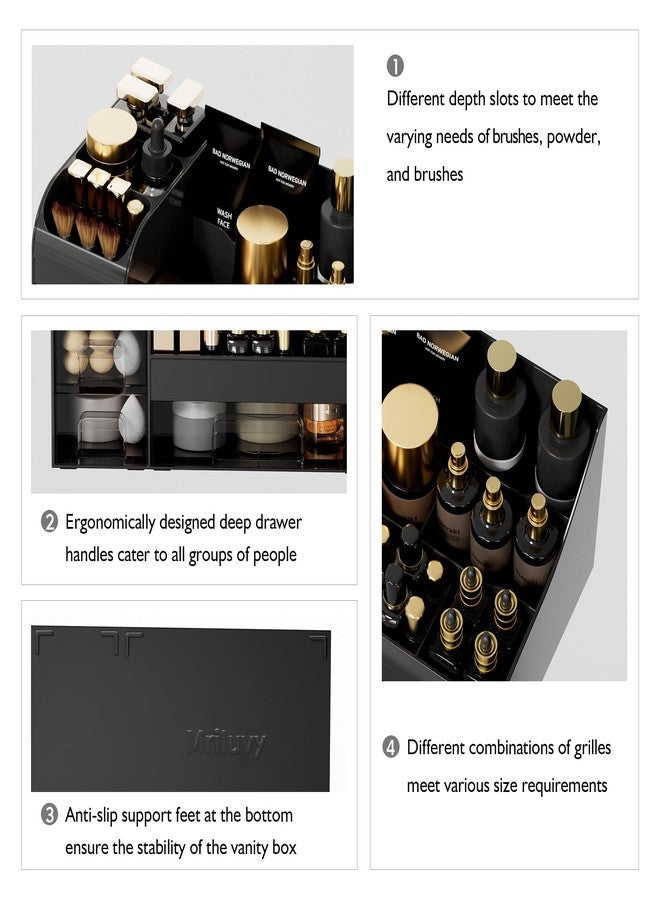 Mriluvy Makeup Organizer with Drawers,Large Cosmetic Storage Box,Countertop Skincare Organizer,ABS Makeup Brush Holder for Bathroom,Desk,Dresser,Multifunctional Beauty Display Case,Black transparent - Image 5