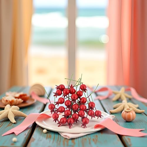 GANPUB Red Mini Pomegranate Artificial Fruits Ornaments Lifelike Pomegranate Decor for Wedding Home Party Christmas Crafts Decor Artificial Plants and Flowers - Image 3