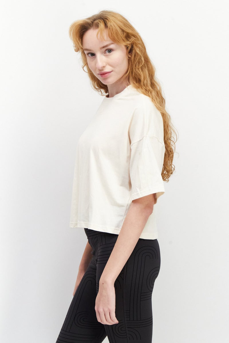 Adidas Women Sportswear Fit Short Sleeves Training Top, Beige - Image 3