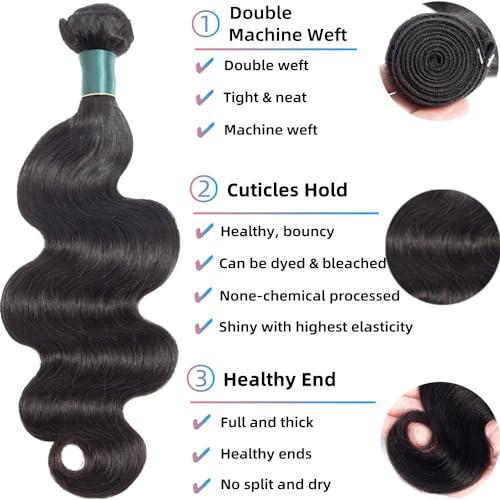 Superfect Human Hair Bundles 16 18 20 Inch Body Wave Bundles Human Hair 12A 100% Unprocessed Brazilian Virgin Hair Weave 3 Bundles Natural Black Color (16 18 20, Body Wave 3 Bundles) - Image 3