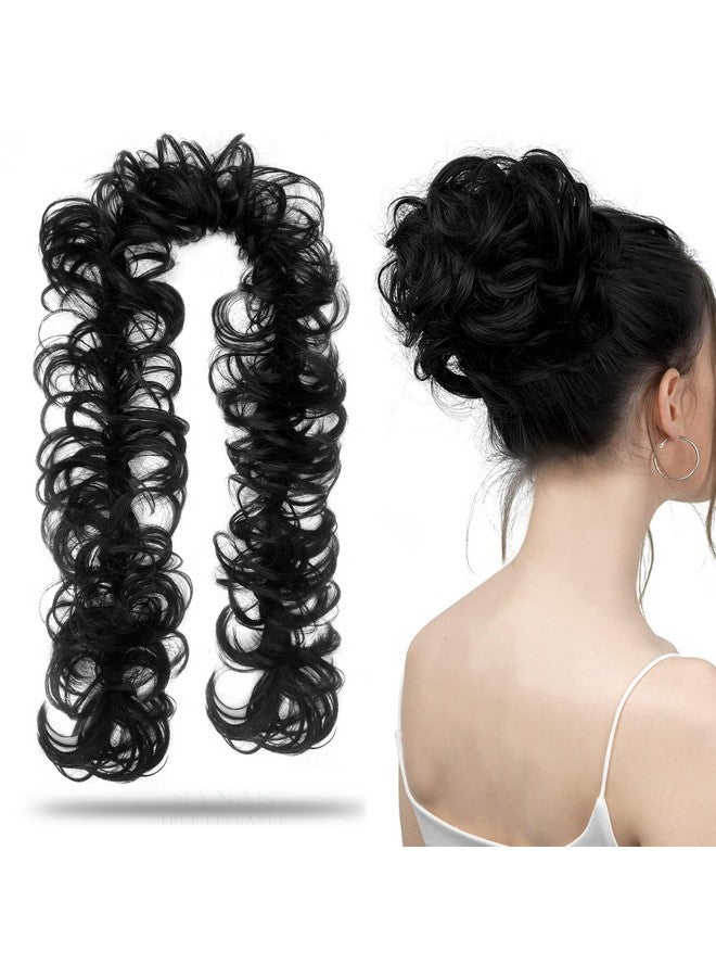 Sanas Frill Hair Extensions Elastic Stretchable Synthetic Frill Add Volume Wavy Messy Juda Bun Ponytail Maker Diy Hair Styles For Women And Girls - Black - Image 1