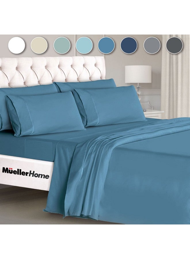 Mueller Mueller Luxury 6 Piece Queen Sheet Set - Ultra-Soft 1800 Series, Cooling & Breathable Hotel Quality Bed Sheets, Deep Pocket up to 16" - Hypoallergenic, Wrinkle-Resistant, Oeko-TEX, Denim  - Image 1
