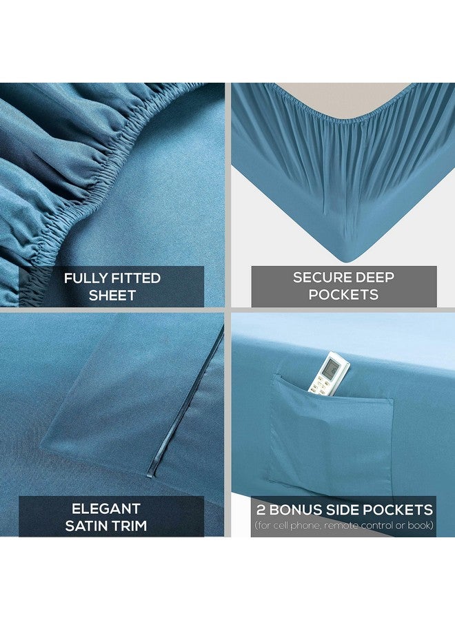 Mueller Mueller Luxury 6 Piece Queen Sheet Set - Ultra-Soft 1800 Series, Cooling & Breathable Hotel Quality Bed Sheets, Deep Pocket up to 16" - Hypoallergenic, Wrinkle-Resistant, Oeko-TEX, Denim  - Image 4