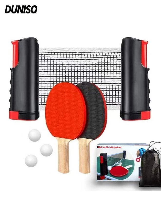 DUNISO Ping Pong Paddle Set, Portable Ping Pong Net, Retractable Ping Pong Paddle and Ball Set,3 Balls and Carry Bag, Table Tennis Sports for Indoor and Outdoor Family Games,Gift for Boy and Girl - Image 1