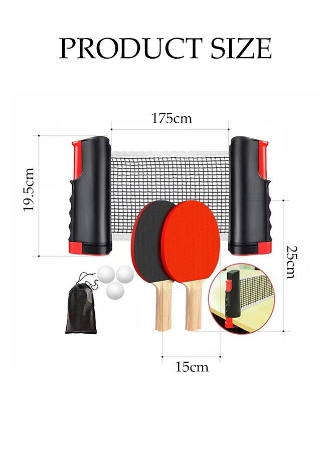 DUNISO Ping Pong Paddle Set, Portable Ping Pong Net, Retractable Ping Pong Paddle and Ball Set,3 Balls and Carry Bag, Table Tennis Sports for Indoor and Outdoor Family Games,Gift for Boy and Girl - Image 2
