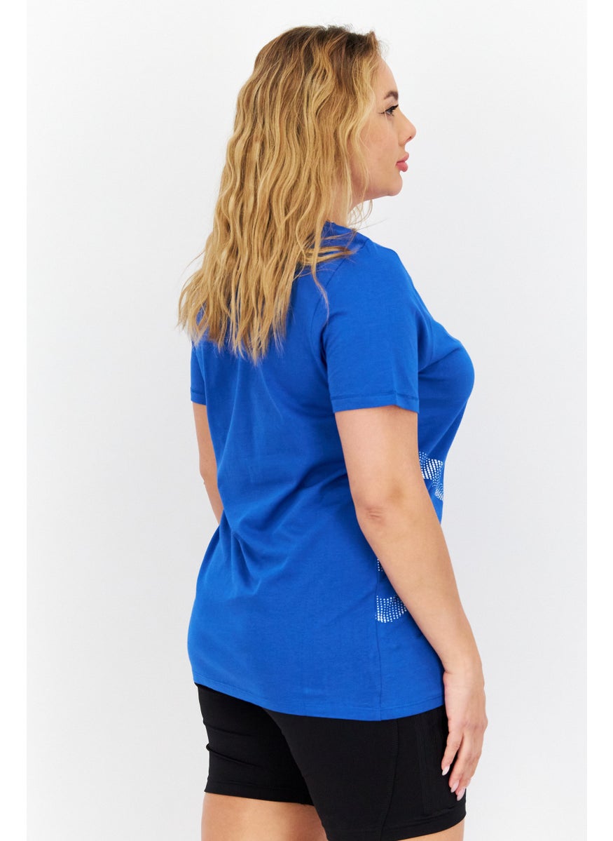 umbro Women Sportswear Fit Brand Logo Short Sleeve Outdoor T-Shirt, Blue  - Image 2