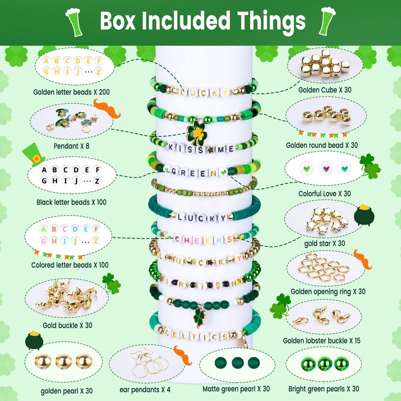 Goldwise 3900 Pcs St. Patrick's Day Bracelet Making Kit with Clay & Glass Seed Beads, 18 Colors, 3 Styles Letter Beads & Charms for Jewelry Making, DIY Craft for Gift & Party - Image 3