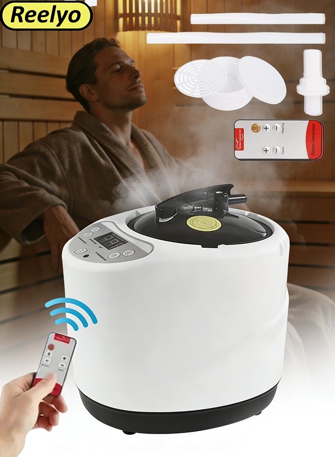 3L Sauna Steamer Machine, Portable Sauna Steamer with Remote Control, Fast Steam Generator for Sauna, Home Sauna Steamer Pot with Remote Control, Steam Cup, Home Spa Sauna Accessories White - Image 1