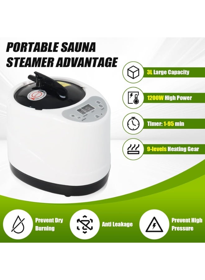 3L Sauna Steamer Machine, Portable Sauna Steamer with Remote Control, Fast Steam Generator for Sauna, Home Sauna Steamer Pot with Remote Control, Steam Cup, Home Spa Sauna Accessories White - Image 2