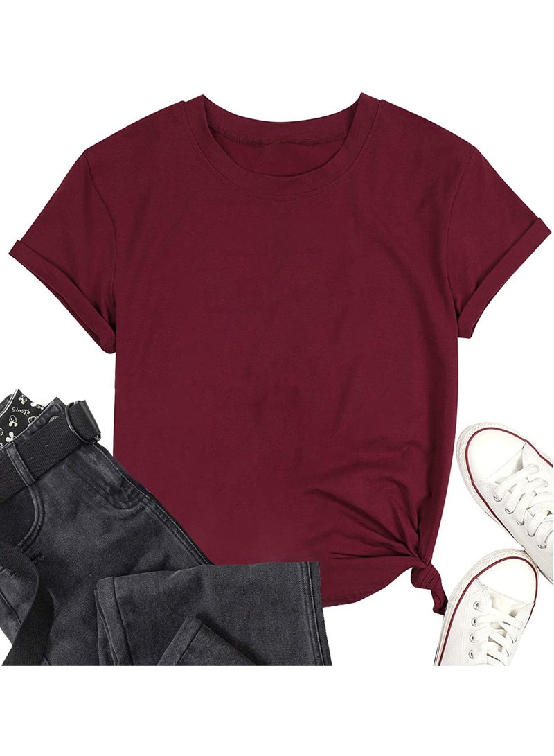 Women's Short Sleeve Shirts Crewneck Loose Casual Summer Basic Tees Tops - Image 1