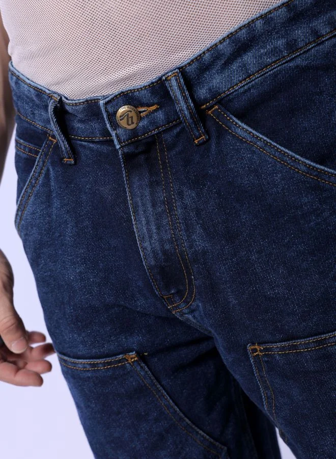 The Indian Garage Co Men Baggy Solid Mid-Rise Carpenter Utility Denim