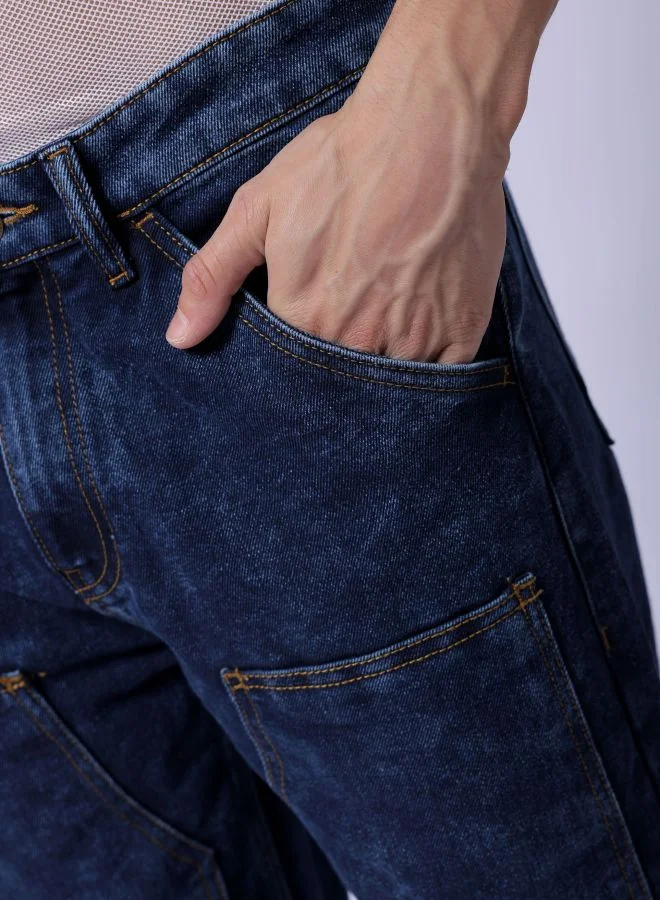 The Indian Garage Co Men Baggy Solid Mid-Rise Carpenter Utility Denim
