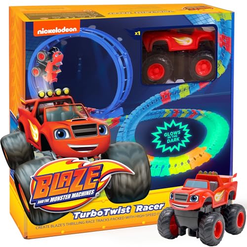 JitteryGit Blaze and The Monster Machine Race Track Set - 117-Piece STEM Playset with Flexible Glow Tracks - Official Nickelodeon Toys for Kids Ages 3 to 8 - Birthday Gifts for Boys & Girls by JitteryGit (Red) - Image 1