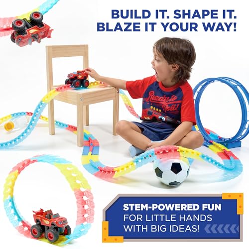 JitteryGit Blaze and The Monster Machine Race Track Set - 117-Piece STEM Playset with Flexible Glow Tracks - Official Nickelodeon Toys for Kids Ages 3 to 8 - Birthday Gifts for Boys & Girls by JitteryGit (Red) - Image 2