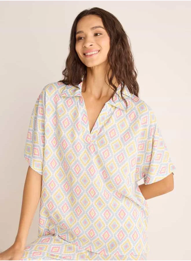 Splash FAV Printed Collar Top and Pyjama Set