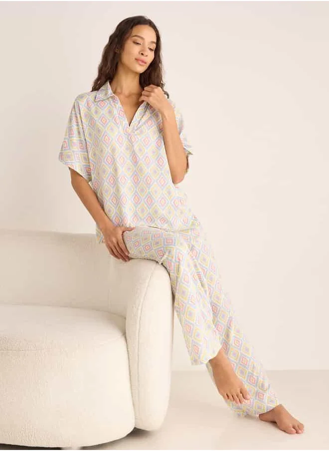 Splash FAV Printed Collar Top and Pyjama Set