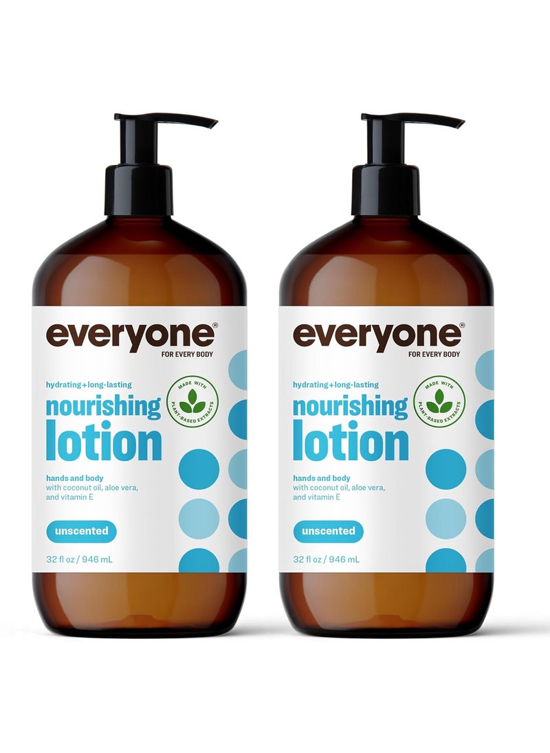 everyone for every body - Everyone Nourishing Hand and Body Lotion 32 Ounce Pack of 2 Unscented PlantBased Lotion with Pure Essential Oils Coconut Oil Aloe Vera and Vitamin E - Image 1