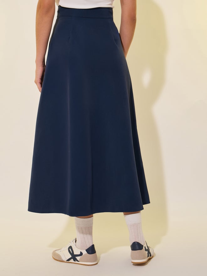 Take Two Take Two Solid Pleated Button Front A-Line Maxi Skirt  - Image 4