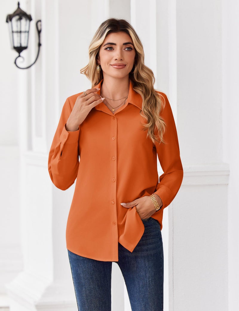 Zeagoo Button Down Shirt for Women Long Sleeve Blouse Orange Tops Spring Clothes Business Casual Outfit Office Wear - Image 4