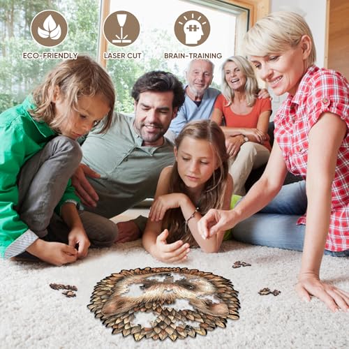 Mys Aurora Puzzles for Adults Hedgehog Wooden Puzzles 200 Pieces Unique Shaped Jigsaw Puzzles for Adults and Kids Birthday Family Game 111 x 112 Inch Medium Size - Image 5