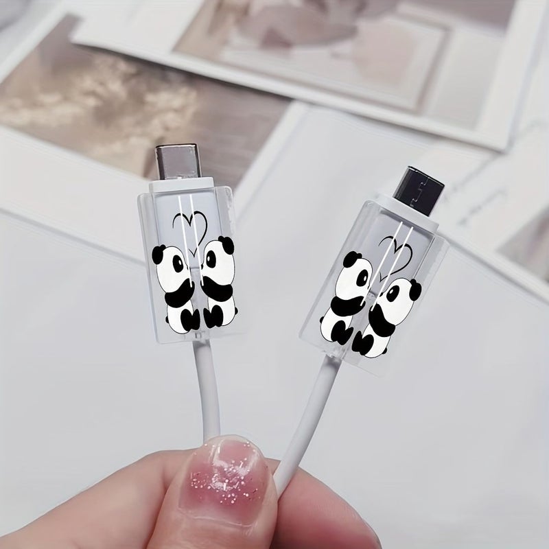 Set Of 3 Transparent Love Panda Design Charger Protection Case For Samsung 25W With Cable Protection Sleeve And Wire End Cover Gift - Image 3