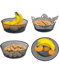 Happy Home Metal Mesh Storage Basket for Vegetables, Fruits and Snacks, Round Shape with Wooden Base, 28 cm - Black  - Image 2