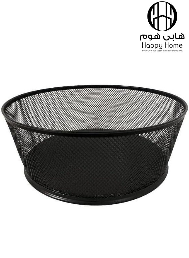 هابي هوم سلة تخزين شبكية معدنية للخضروات والفواكه والوجبات الخفيفة دائرية الشكل بقاعدة خشبية 28 سم - أسود  - Image 3