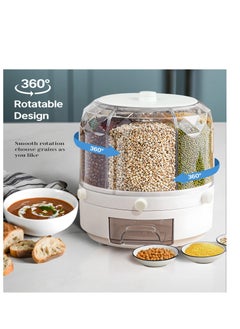 Excefore Grain Dispenser, Grain and Rice Storage Container Kitchen, 360° Rotating 6 Grid Grain Dispenser, Rotating Dry Food Dispenser for Lentils, Small Beans, Barley, Millets, White  - Image 2