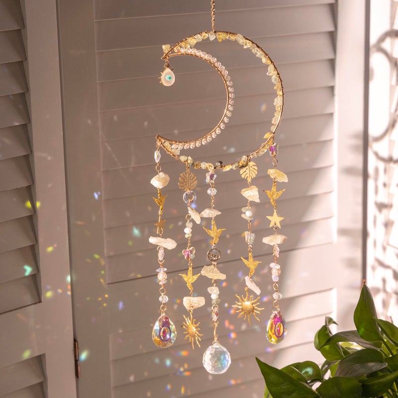 Dreamsum Crystal Suncatchers - Dreamsum Colorful Crystals Suncatcher for Window Hanging Wind Chime Garden Sun Catchers with Crystals Rainbow Maker Indoor Outdoor Decor Handmade Gold Plated Suncatcher - Image 1