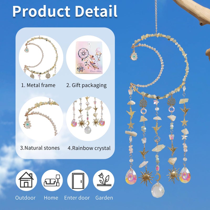 Dreamsum Crystal Suncatchers - Dreamsum Colorful Crystals Suncatcher for Window Hanging Wind Chime Garden Sun Catchers with Crystals Rainbow Maker Indoor Outdoor Decor Handmade Gold Plated Suncatcher - Image 2