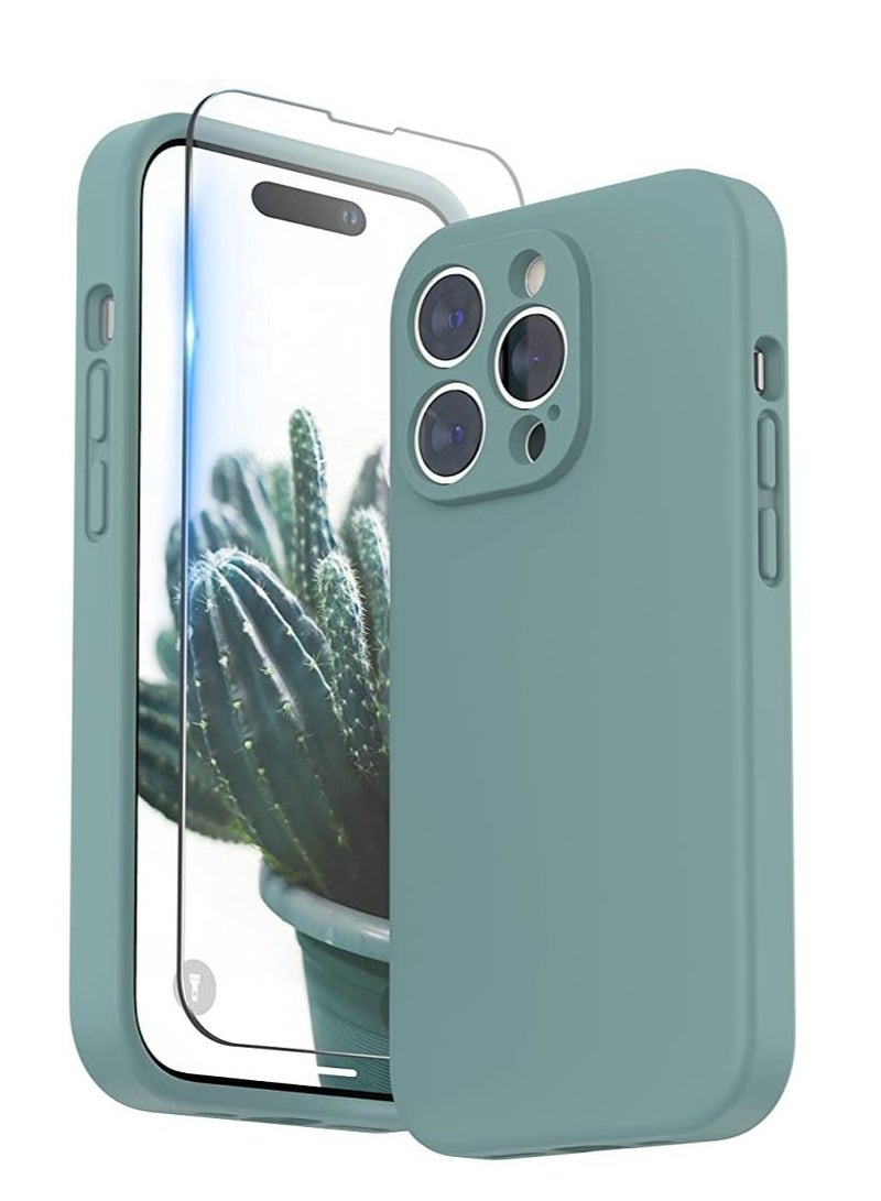 iPhone 14 Pro Max Case with Screen Protector, (with Camera Protection + Soft Microfiber Lining) Liquid Silicone Phone Case, Cactus Green - Image 1